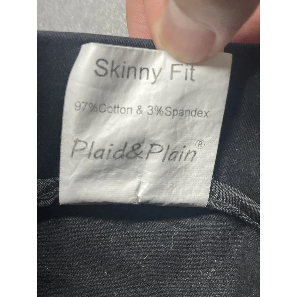 Plaid & Plain Skinny Fit Chino Pants Men's 33x28 Black Stretch Cotton Casual
